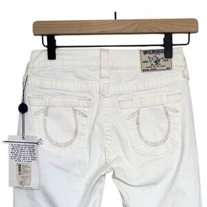 NWT TRUE RELIGION White Denim Jeans Swarovski Crystal Embellish 2003 $304 SZ 26